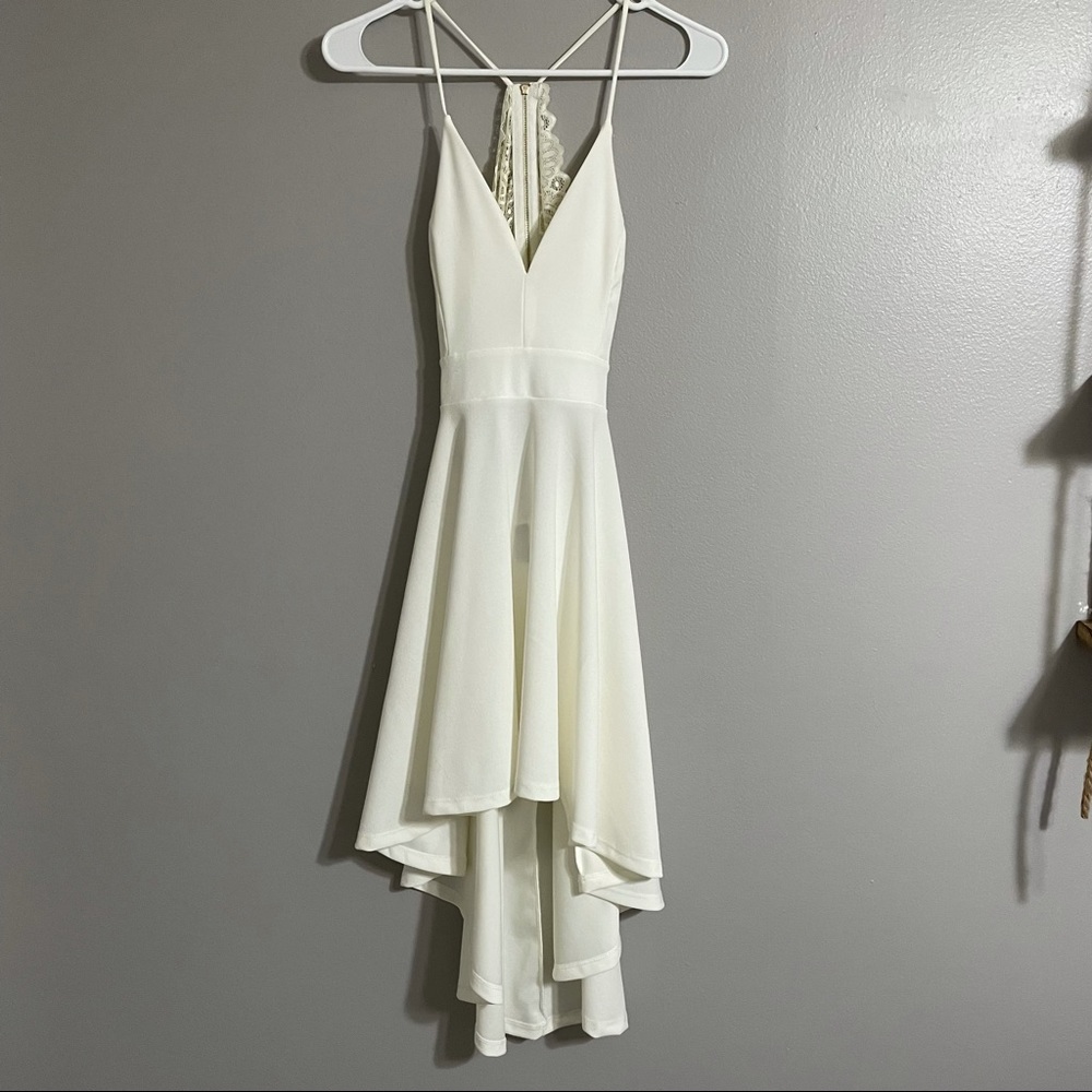 White High-Low Rise Lace Dress